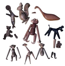 Vintage 1950's JAPAN Wood Animals ZOOLINE monkey's giraffe poodle bear squirrel