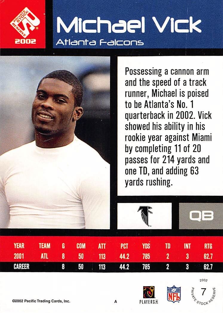 2002 Pacific Private Stock Football Michael Vick #7 NM/MT ATLANTA
