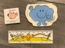 Vintage Arby’s Mr. Men Items. 1985 Lot Ruler, Eraser, Memo Pad. RARE Kids Meal