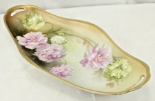 RS Germany Two Handled Celery Tray Carnation Gold Trim 14"