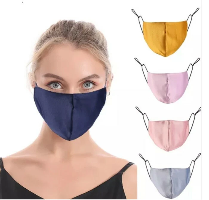 Dark Blue Silk Face Mask Adjustable Washable Elastic Navy Adult Cloth Fast Ship - Image 2 of 4