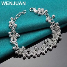 925 Sterling Silver Beaded Chain Bracelet - Matte Ball Charm Women's Jewelry