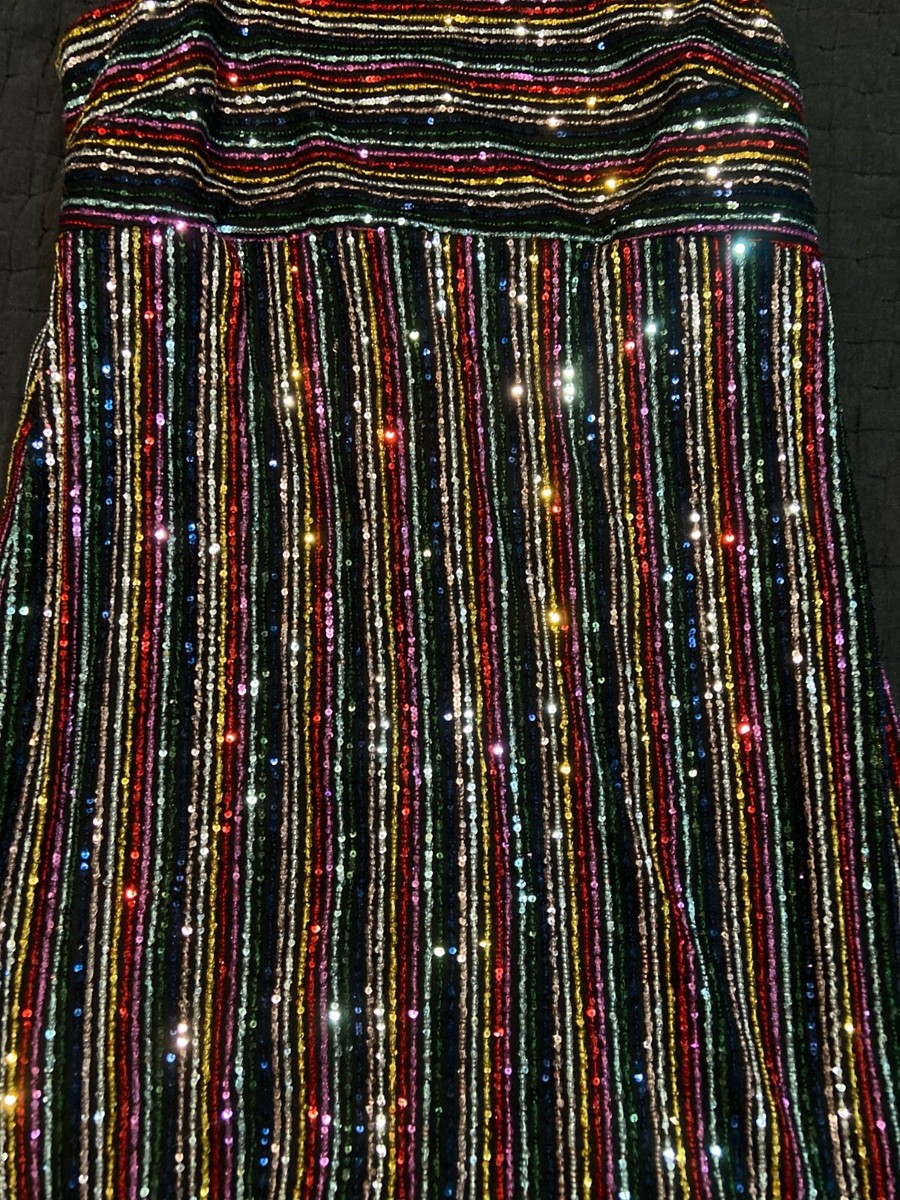 open lace back dress Wear Me Out Dress ~ Rainbow Stripe Sequins  Show Me Your Mumu