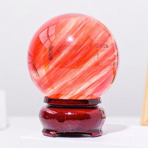 2LB Big Natural Red Smelting Quartz Crystal Sphere Healing Energy Ball W/ Stand - Foto 10 di 19