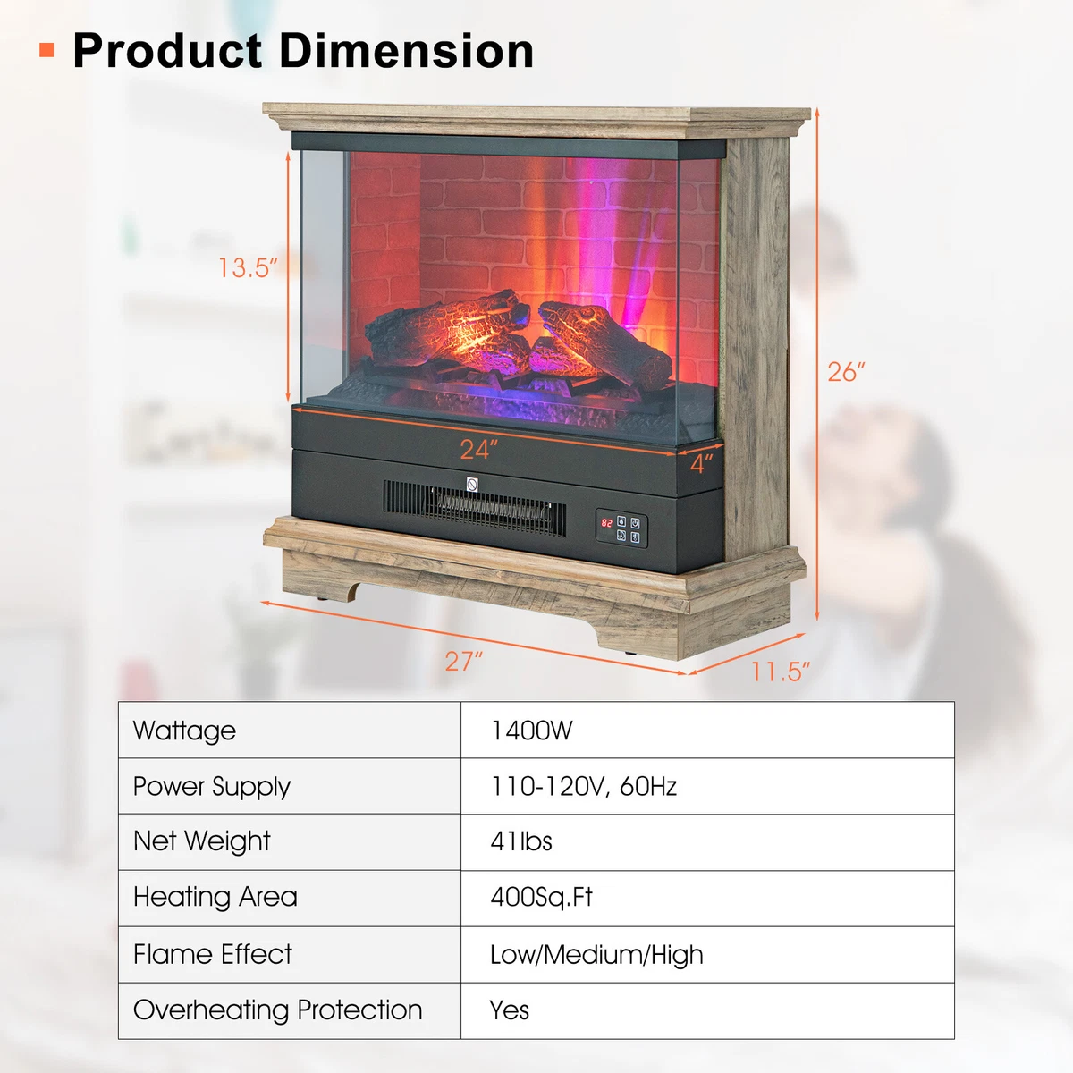 27u0026#034; Freestanding Electric Fireplace w/ 4780 BTU Heat u0026amp; 400 Sq.Ft  Heating Range | eBay