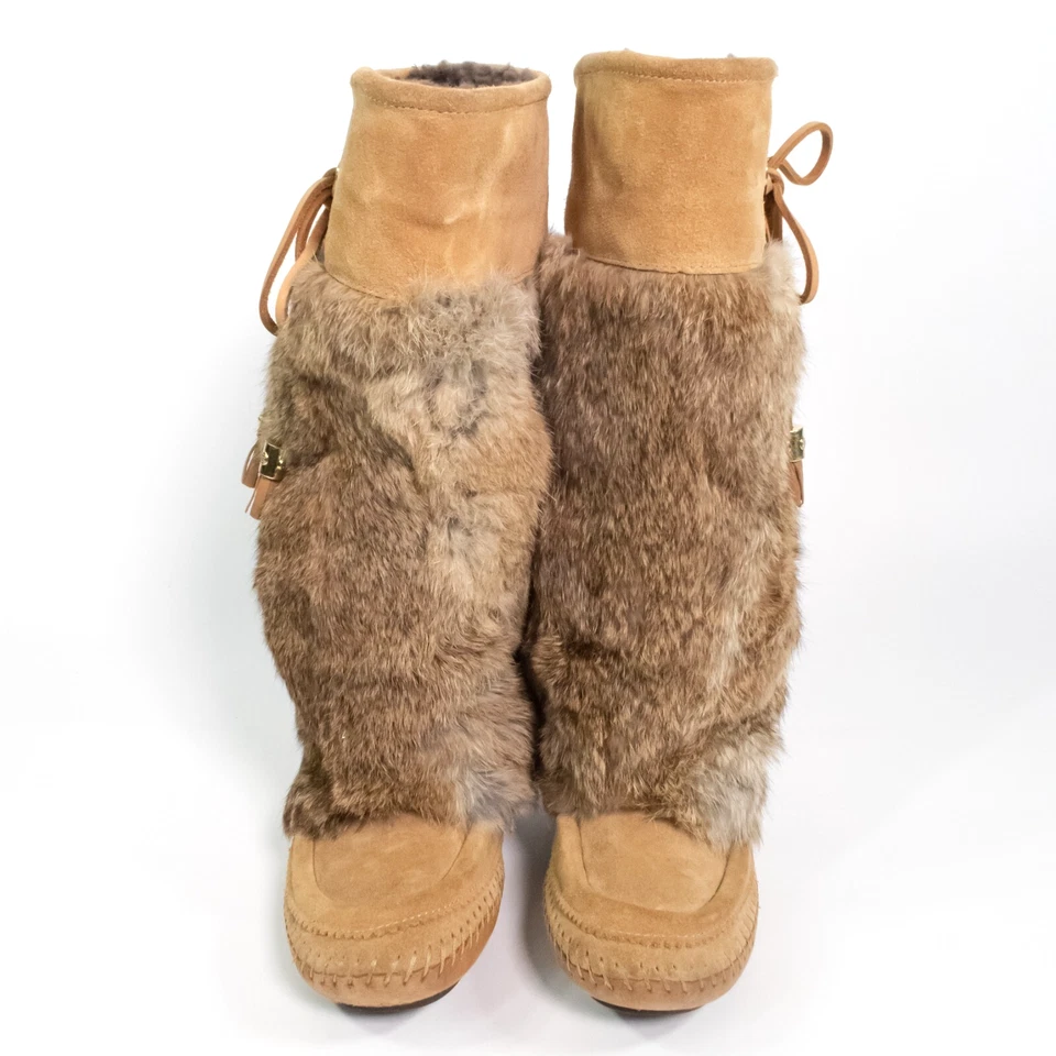 Tory Burch Brown Suede Fur Wrapped Tie Side Boots Women's Size 6 - Image 3 of 4