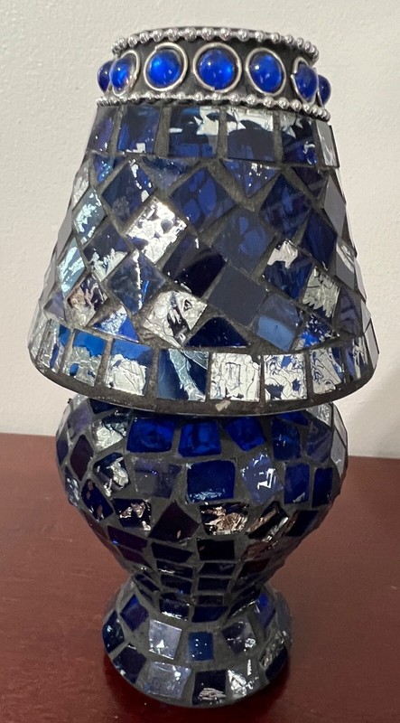 Mosaic Votive, Tealight Lamp 7.5”x4" Blue