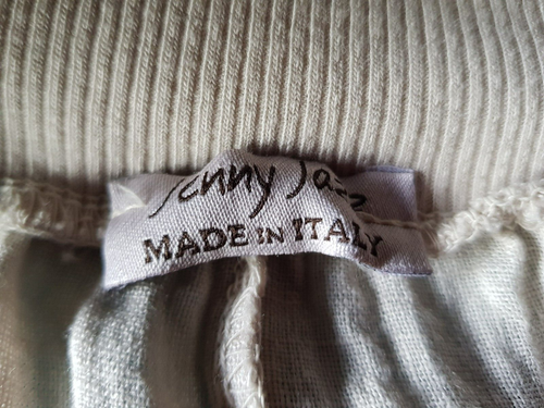 JENNY JAZZ ITALIAN LINEN PANTS SAND XL ELASTIC WAIST EMBROIDERED CUFFS POCKET - Bild 9 von 9