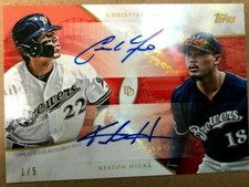 2019 Topps On-Demand Dynamic Duals Keston Hiura Christian Yelich Blue Auto 01/05