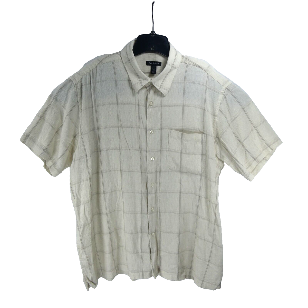 van heusen ivory dress shirt Vintage Van Heusen Men's White Ivory XL 17-17.5 Checkered Button up Shirt