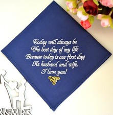 Groom gift from Bride Wedding Day Navy Cotton handkerchief Future husband gift