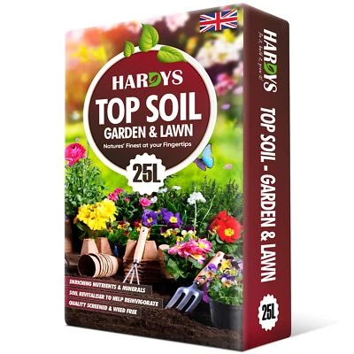 HARDYS 25L Organic Top Soil Garden Lawn Grass Plant Growing Soil Beds Borders Compost