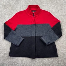 Karl Lagerfeld Boiled Wool ColorBlock Snap Jacket Women's Size L Red Charcoal