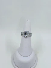 Epiphany Diamonique Emerald Cut CZ Halo Stack Band, Platinum Plated