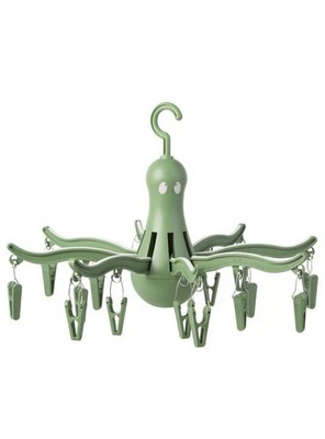 IKEA Pressa Octopus Hanging Clothes Drying Rack Sage Green 16 Foldable Clips NEW