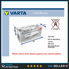 Battery fits AUDI A4 B8 07 to 15 Varta 020 920A 110Ah 5Yr Warranty 393x175x190