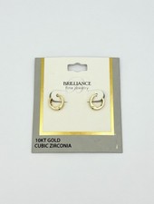 10KT Yellow Gold and Pink Cubic Zirconia Huggie Hoop Earrings