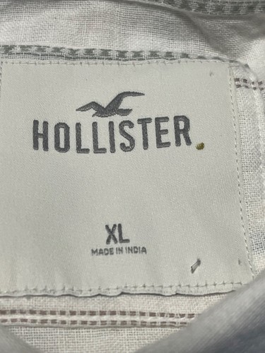 HOLLISTER Mens White Cotton Linen Striped Button Down Shirt Size XL - Picture 5 of 7