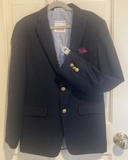 Izod Boy s Blazer Jacket Navy Blue 8 Wool Fully Lined Brass Buttons Size 14