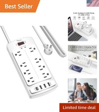 Flat Plug Extension Cord with 8 Outlets  4 USB Ports - 2700 Joules Protection