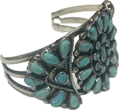 Navajo vintage cluster turquoise silver bracelet a JM Begay piece. Made in 1965.