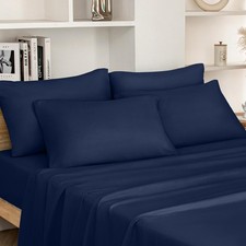 HOMEIDEAS King 6PC Navy Microfiber Sheets Set Deep Pocket Extra Soft Bedding