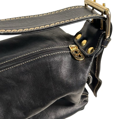 Vintage Marino Orlandi schwarze italienische Leder Schultertasche Schnalle verstellbarer Riemen - Bild 10 von 14