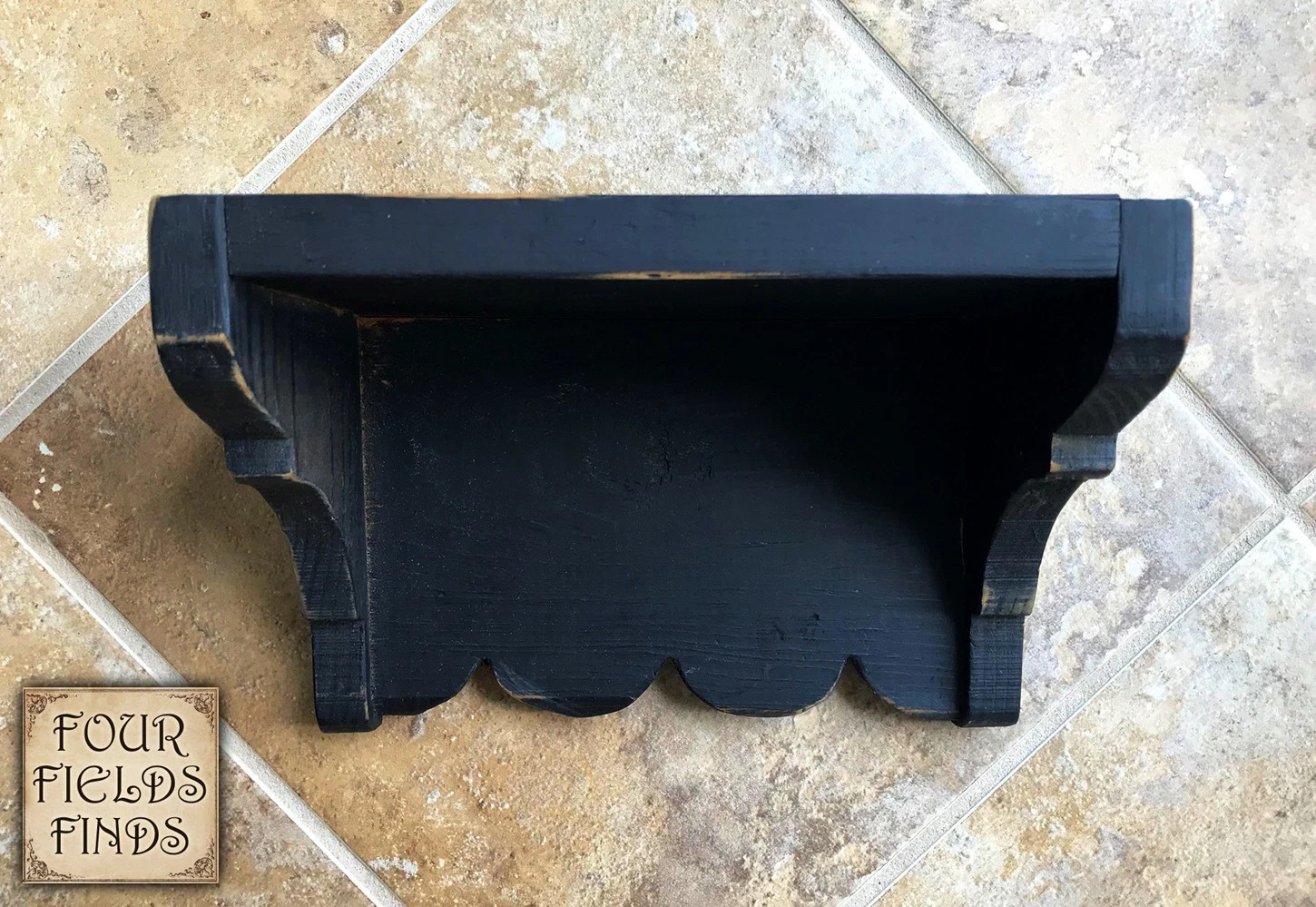 Vintage Farmhouse Handmade Solid Wood Black Shabby Wall Shelf 9.5 x 5.5 x 6.5"