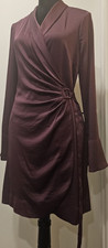MNG Women's Purple Solid V-Neck Long Sleeve Stretch Wrap Dress Tie Sz 6