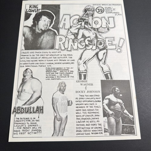 1977 Action Ringside Wrestling Program Lawler Rocky Johnson Abdullah - Picture 1 of 5