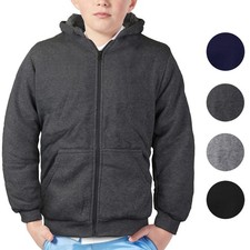 Boys Kids Toddler Athletic Soft Sherpa Lined Fleece Zip Up Hoodie Sweater Jacket