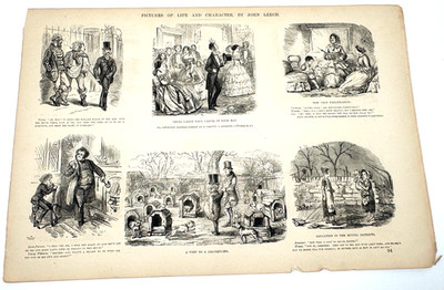 Victorian Punch Cartoon Engraving Page 93/94 John Leech Social Satire Scene [E1]