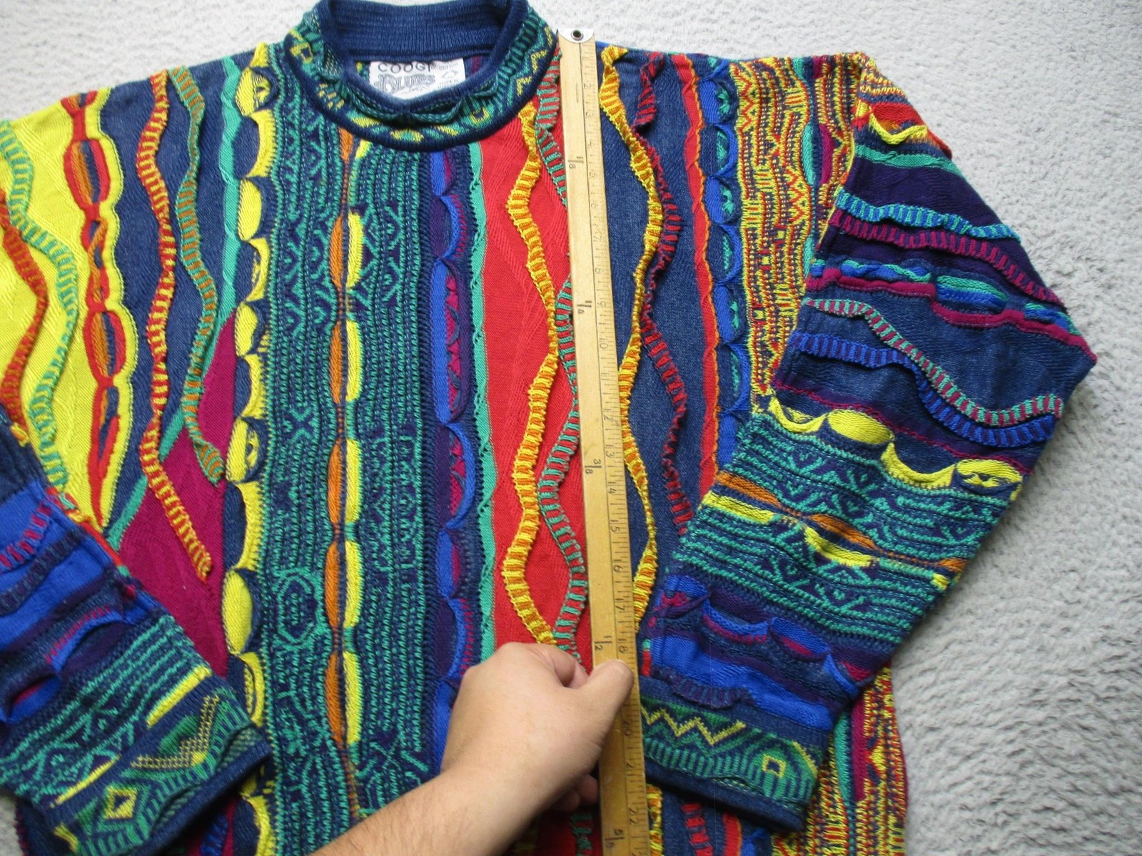 Vintage Coogi Blues Sweater Mens Large 3D Cable Knit Colorful Australia 90s image 5