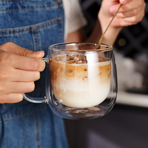 16oz Double Walled Glass Coffee Mugs(2-pack),Large Clear Coffee Cups with - Picture 7 of 7