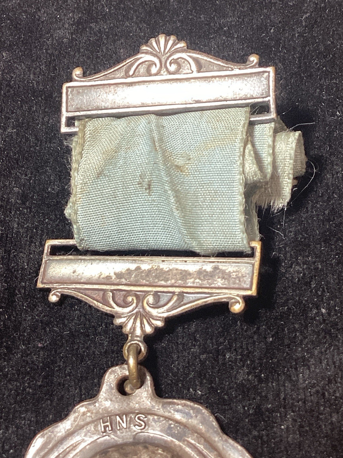 ANTIQUE HNS Signed  Art Deco Girl Profile Medal Award Silver Metal Beautiful!