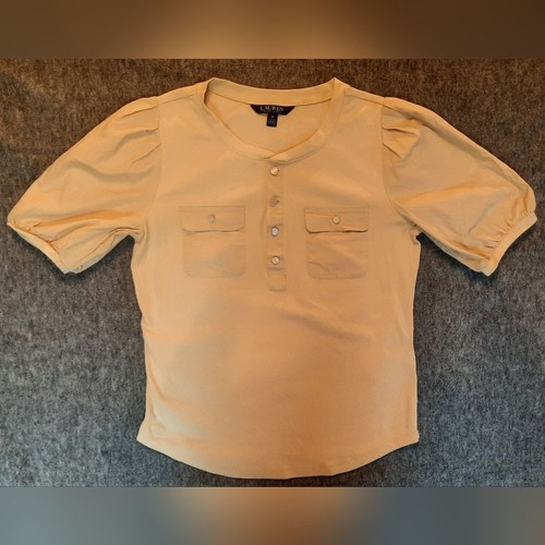 Lauren Ralph Lauren Blouse Womans Medium Tan Preppy Classic Casual - Picture 6 of 14