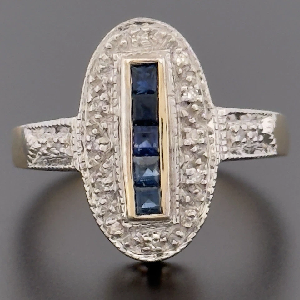 9ct Yellow Gold Sapphire & Diamond Cluster Ring Size M Hallmarked - Image 1 of 4