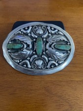 Vintage Alpaca Mexico Turquoise Belt Buckle