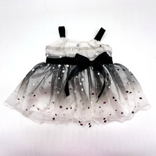 Build a Bear Rare Justice Dress Black White Ombr  Tulle Bow Silver Teddy Outfit