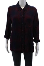 Rails Womens Plaid Print Long Sleeve Button Down Blouse Red Size L