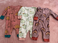 NEXT Unisex Baby Babygrow Sleepsuits 3 Pack 0-3M Cotton Zip Long Sleeve