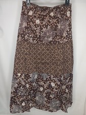 Basic Editions Womens Skirt Size Medium Maxi Brown Floral Boho 100 Cotton
