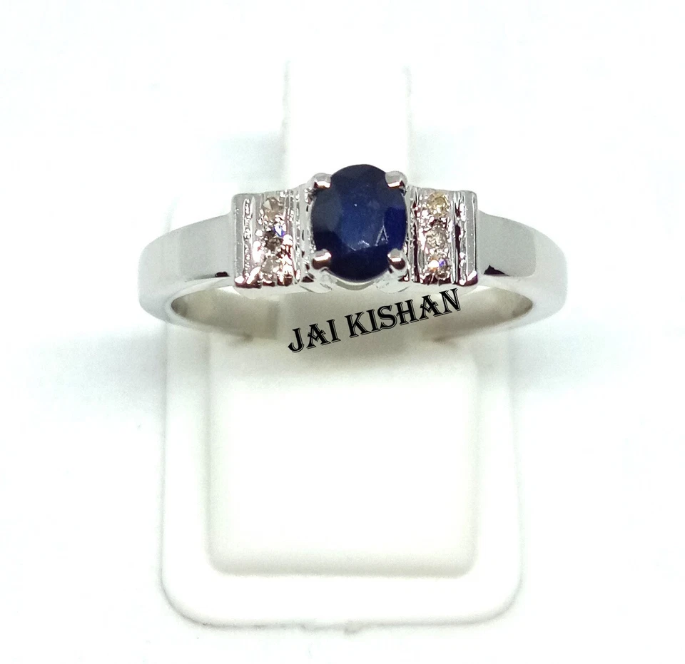 Anello Dainty In Argento Sterling 925 Con Zaffiro Blu Naturale E Diamante Reale - Immagine 3 di 4