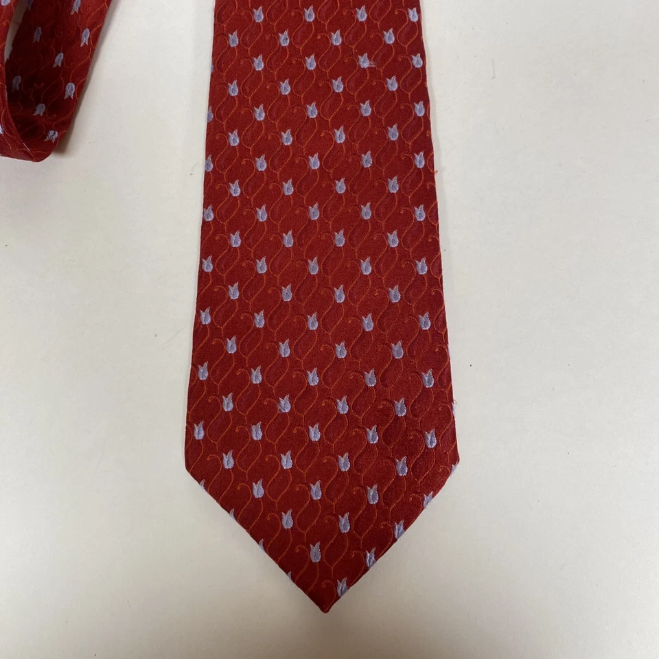 Valentino Tie RED Silk Men’s Geometric FLORAL Necktie Made In Italy.  G2 - Image 3 of 4