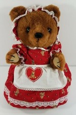 NWT Vintage Dakin Theodore Bear Christmas holiday 14 inch bear dress bonnet 1981
