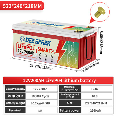 2X12V 300Ah LiFePO4 Lithium Batterie 3,8kW Akku 200A
