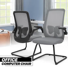 [PAIR SET]Grey Breathable Back Sled Base Guest Chair Office Reception Clerk Seat