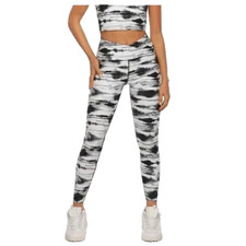 Lorna Jane Black & White  Gazelle tie dye leggings sz XS cross over waist