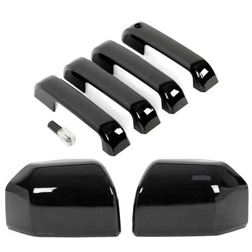 For 2015-2020 Ford F150 GLOSS BLACK Top Half Mirror + Door Handle Covers F-150