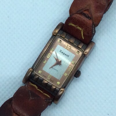 Vintage Estate Ladies Watch REGENT Braided Brown Leather Band